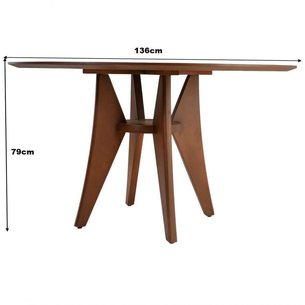 Mesa Jantar Ipanema Redonda Em Madeira Maciça Com Tampo Lâminado 136cm Castanho - 3