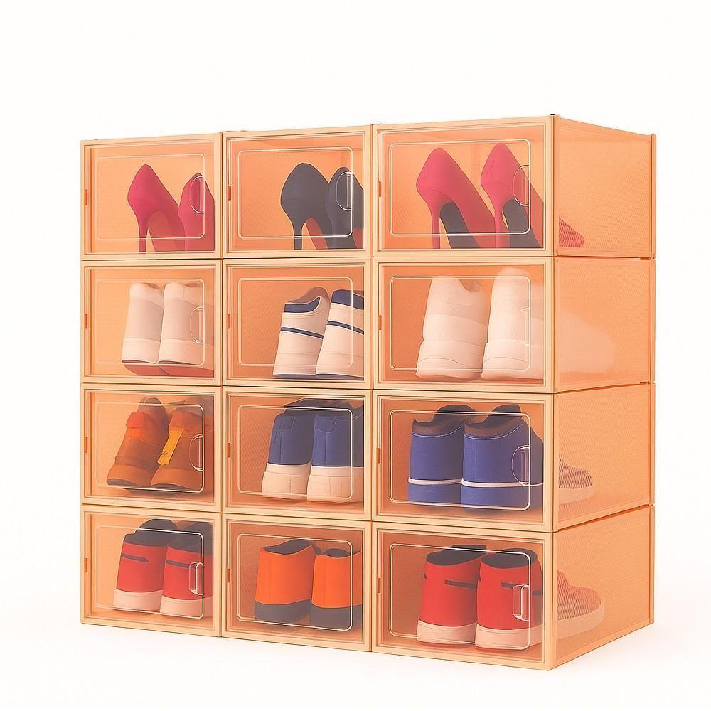 Kit Organizador De Tenis Sapatos Salto 6 Caixas Empilhavel Abertura Frontal Luxo Closet Quarto Compacto Laranja - 1
