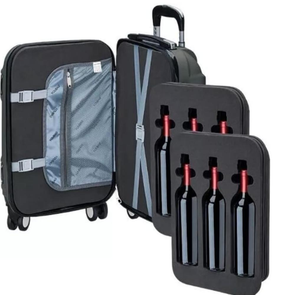 Kit Mala Viagem Transporte De Vinho Colmeia 6 Garrafas Espuma De Bordo Anac Winebag Protetor Profissional - 3