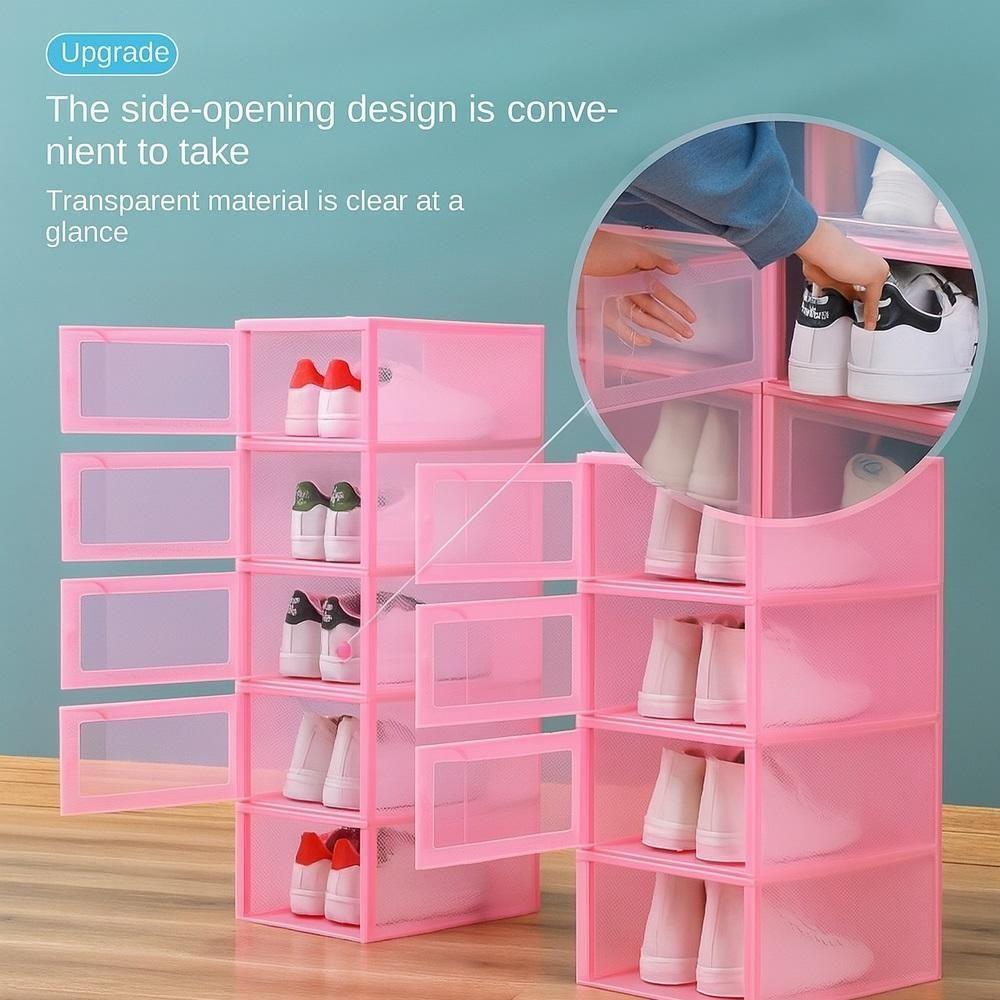 Kit Conjunto 6 Caixas Transparentes Modular Armazenamento Calçados Armario Organiza Closet Quarto Adulto Infantil Rosa - 3