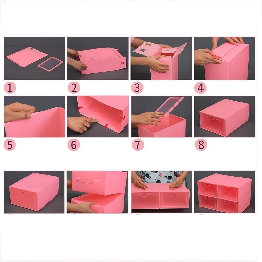 Kit Conjunto 6 Caixas Transparentes Modular Armazenamento Calçados Armario Organiza Closet Quarto Adulto Infantil Rosa - 5