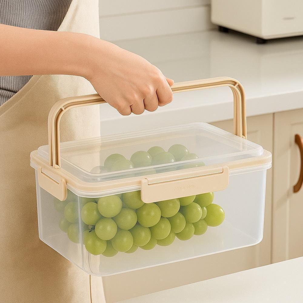 Kit 5 Potes Hermeticos Organizador Trava Lateral Geladeira Multifuncional Cesto Separador Agua Marmita Maleta Alca Livre - 3