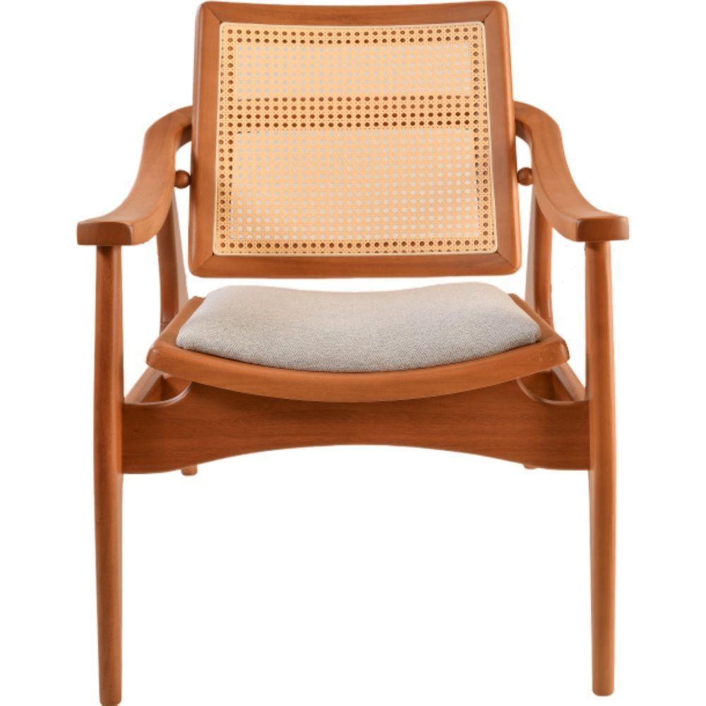 Poltrona Sala Ametista Madeira Maciça Amêndoa Encosto Palha Sextava Assento Tecido Sued - 3