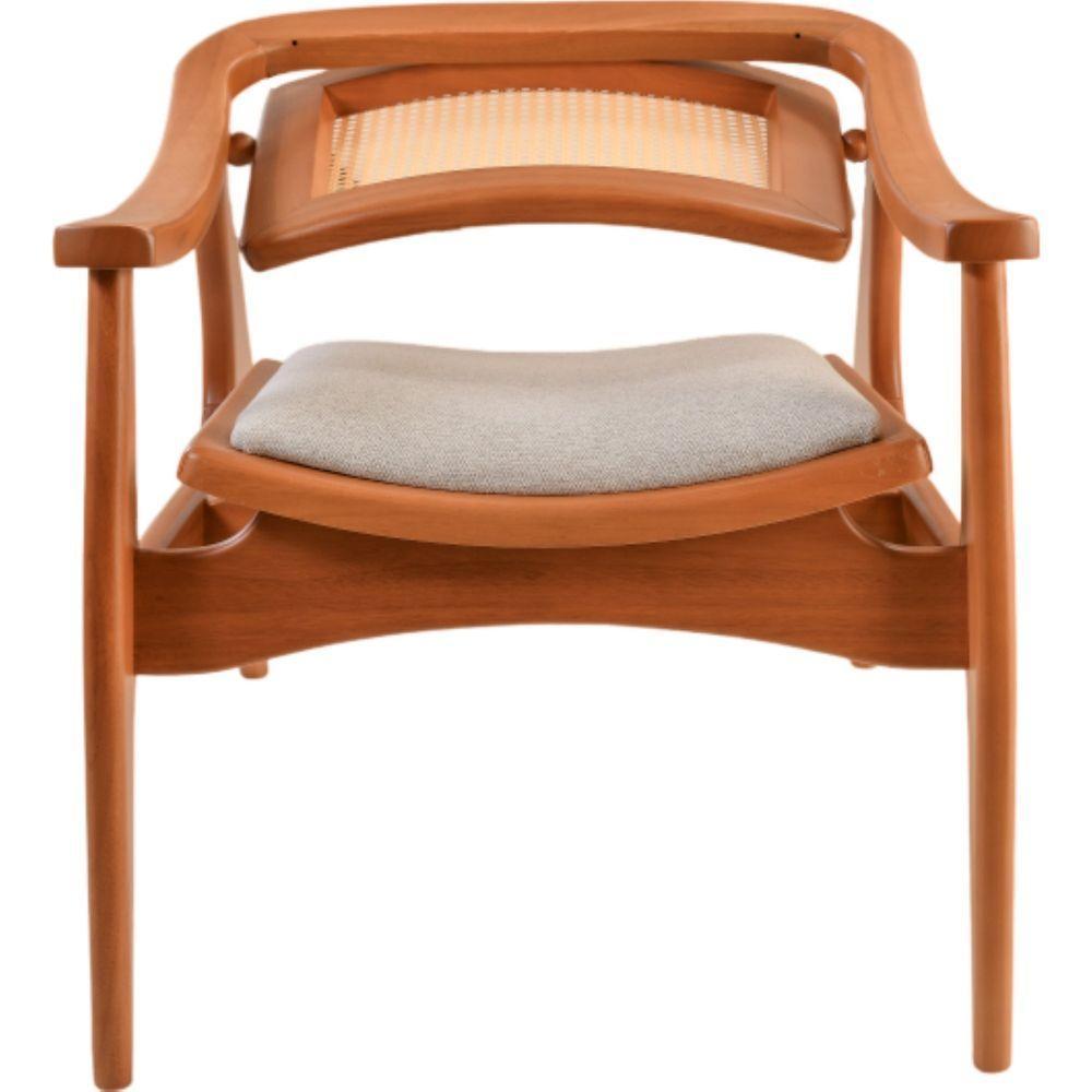 Poltrona Sala Ametista Madeira Maciça Amêndoa Encosto Palha Sextava Assento Tecido Sued - 4