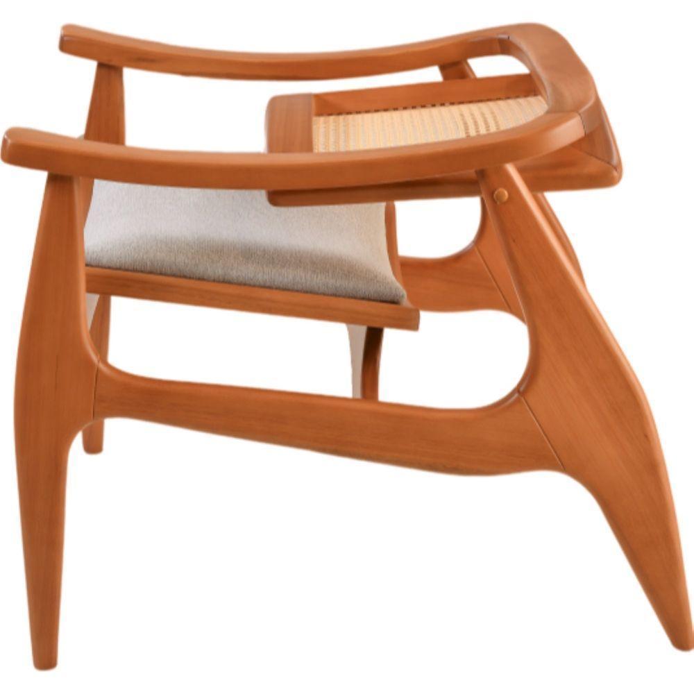 Poltrona Sala Ametista Madeira Maciça Amêndoa Encosto Palha Sextava Assento Tecido Sued - 7