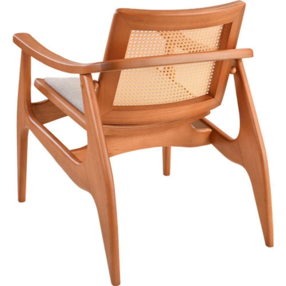 Poltrona Sala Ametista Madeira Maciça Amêndoa Encosto Palha Sextava Assento Tecido Sued - 8