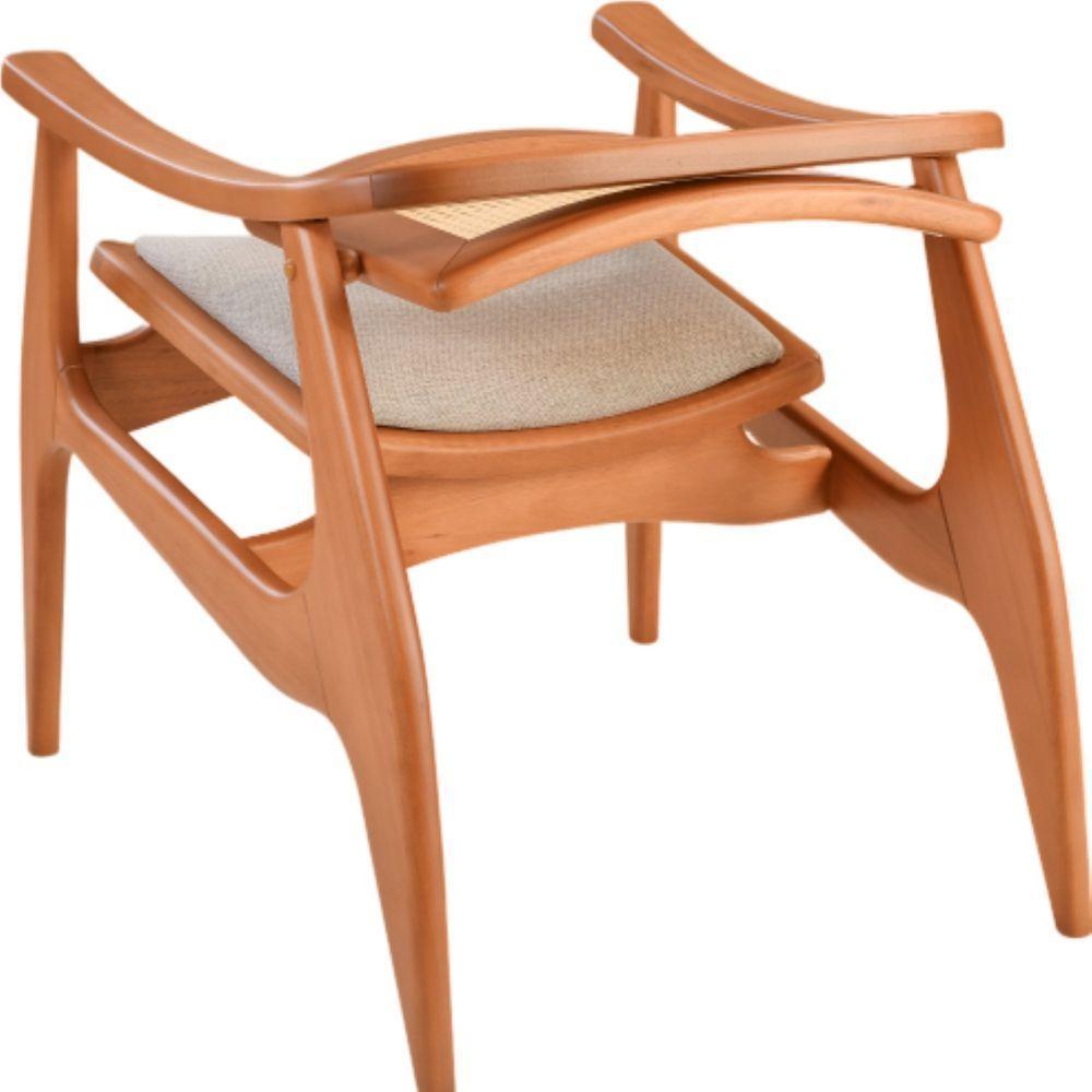 Poltrona Sala Ametista Madeira Maciça Amêndoa Encosto Palha Sextava Assento Tecido Sued - 9