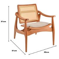 Poltrona Sala Ametista Madeira Maciça Amêndoa Encosto Palha Sextava Assento Tecido Sued - 2