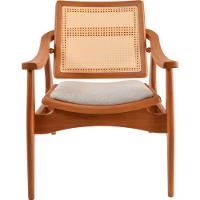 Poltrona Sala Ametista Madeira Maciça Amêndoa Encosto Palha Sextava Assento Tecido Sued - 3