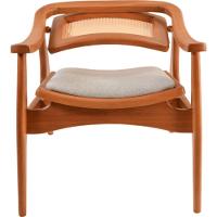 Poltrona Sala Ametista Madeira Maciça Amêndoa Encosto Palha Sextava Assento Tecido Sued