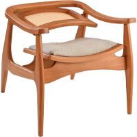 Poltrona Sala Ametista Madeira Maciça Amêndoa Encosto Palha Sextava Assento Tecido Sued - 5