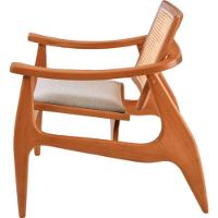 Poltrona Sala Ametista Madeira Maciça Amêndoa Encosto Palha Sextava Assento Tecido Sued - 6