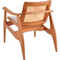 Poltrona Sala Ametista Madeira Maciça Amêndoa Encosto Palha Sextava Assento Tecido Sued - 8