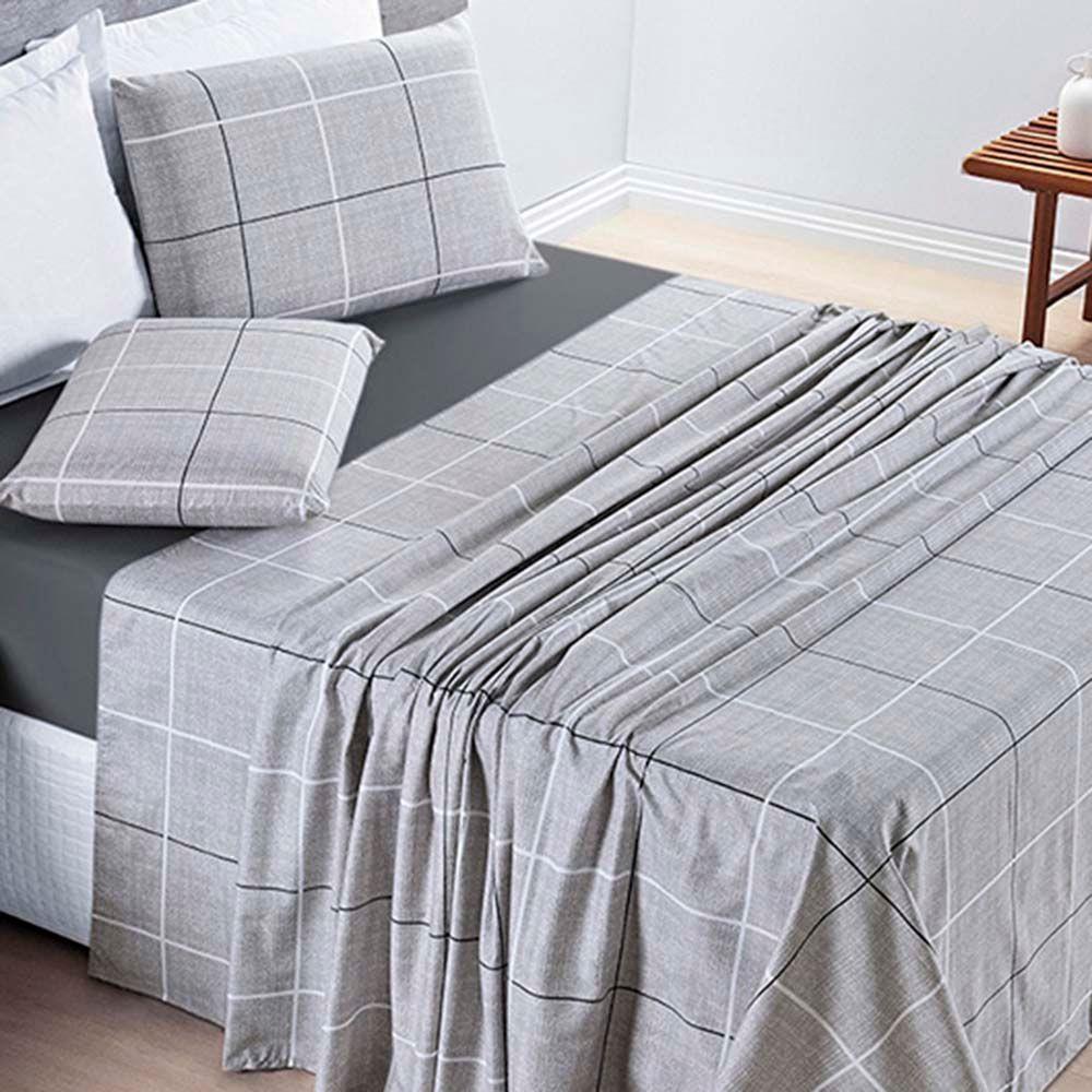 Jogo De Lençol Júlia King 4 Peças Micropercal 200 Fios - Dallas Quadriculado - 100% Poliéster - 1