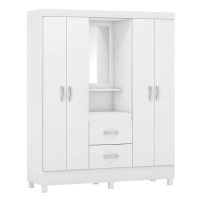 Guarda Roupa Capelinha Lord 4 Portas Articuladas 2 Gavetas Branco-Rosa MDP Demóbile
