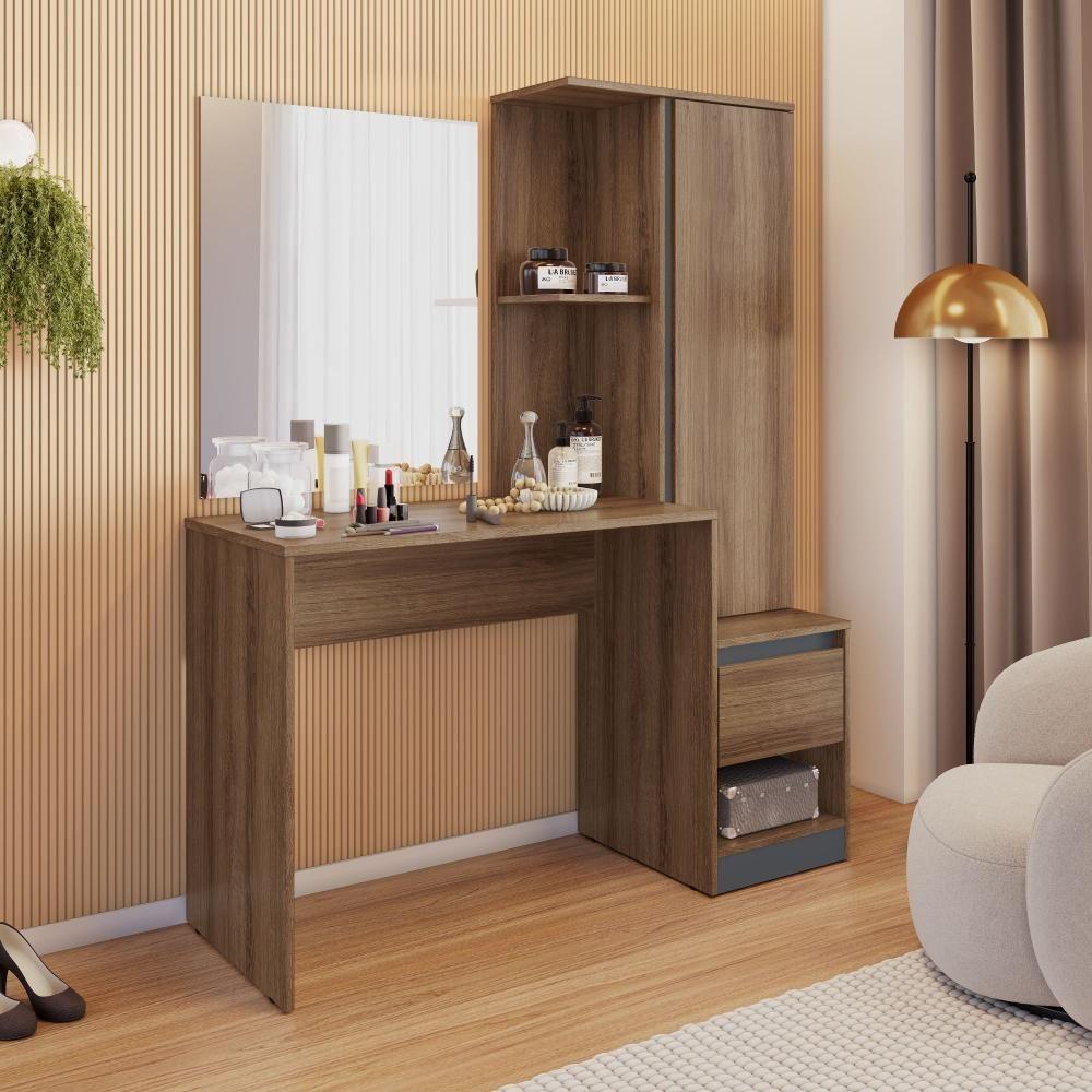 Penteadeira Com Espelho 1 Gaveta E 1 Porta Amendola/grafito Amoudi Móveis - 1