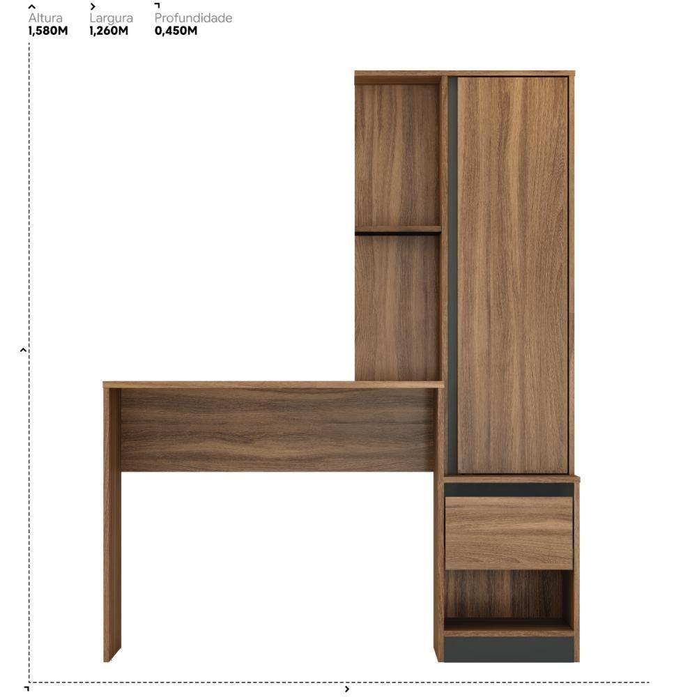 Penteadeira Com Espelho 1 Gaveta E 1 Porta Amendola/grafito Amoudi Móveis - 4