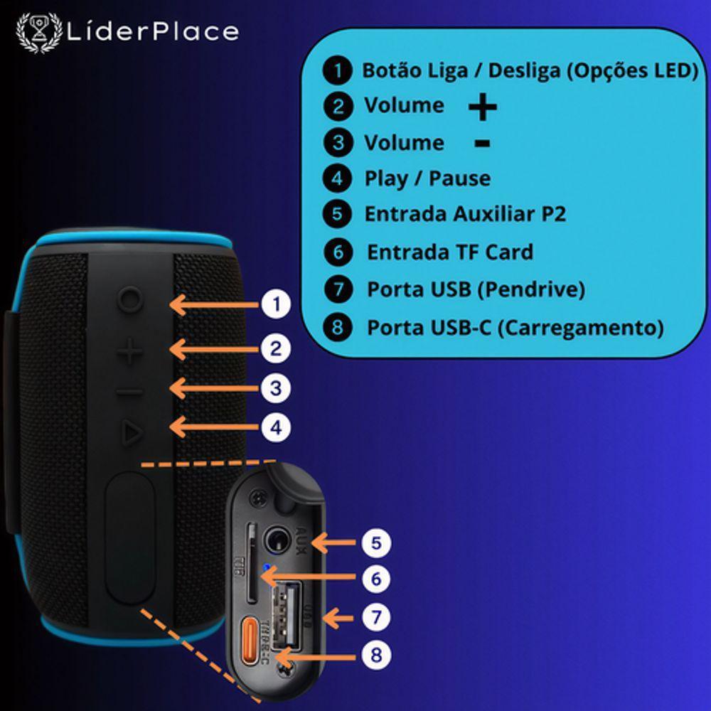 Caixa De Som Portátil Bluetooth Bt680 – Potência, Estilo E Resistência Para Qualquer Momento - Bivolt - 5