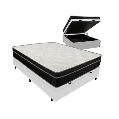 Cama Box Baú Viúva 128 Tecido Sintético Branco Com Colchão Paris De Molas Ensacadas Preto 26x128x188