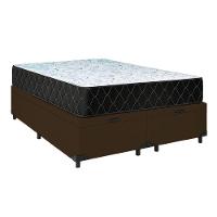 Cama Box Baú Queen 158 Tecido Sintético Marrom Com Colchão Marrocos - Poliéster - Espuma D33 30cm - 1