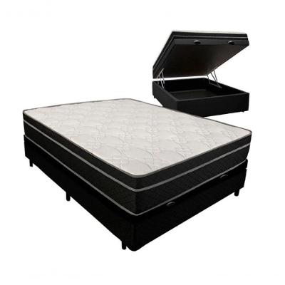 Cama Box Baú Viúva 128 Tecido Sintético Preto Com Colchão Paris De Molas Ensacadas Preto 67x128x188