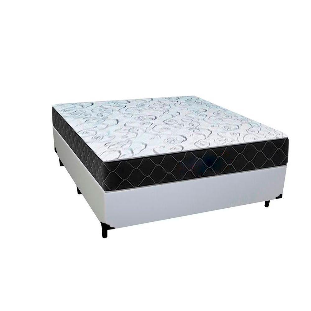 Cama Box Casal Sintético Branco Com Colchão Espuma D33 Marrocos 30cm - 1