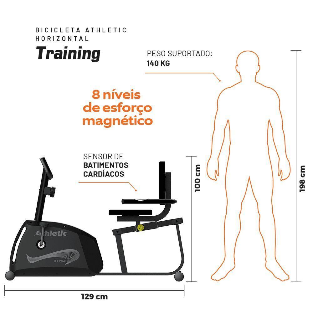 Bicicleta Ergométrica Horizontal Athletic Training 8 Níveis Magnéticos 140kg Conforto Pedal Suave - 3