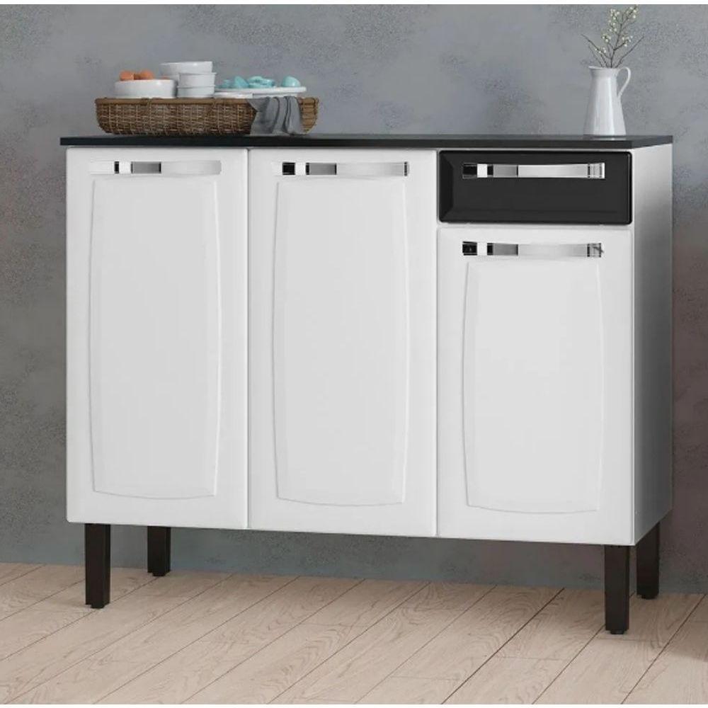 Balcão Rose Com 3 Portas 1 Gaveta Rose Preto - Itatiaia - 1