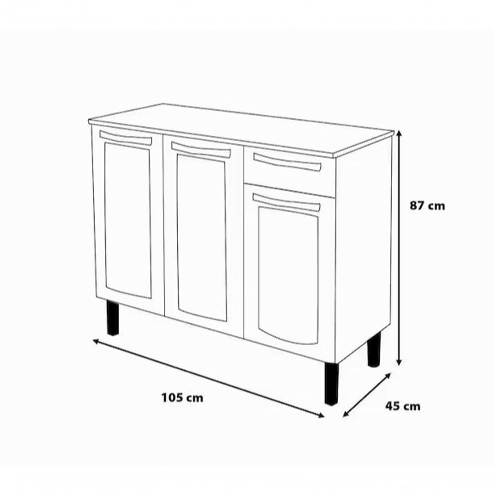 Balcão Rose Com 3 Portas 1 Gaveta Rose Preto - Itatiaia - 3