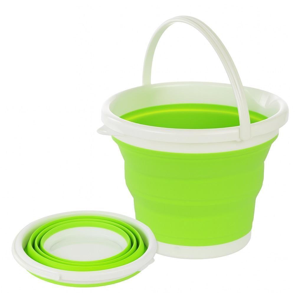 Balde Flexivel Silicone Dobravel Cesto Portátil Flash Mop 10l Grande Para Roupa Agua Gelo Multiuso Verde - 1