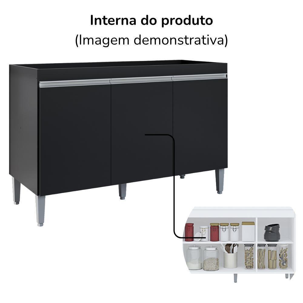 Balcao Para Pia Sem Tampo 120 Cm Manu Preto Reajl Moveis Preto - 5