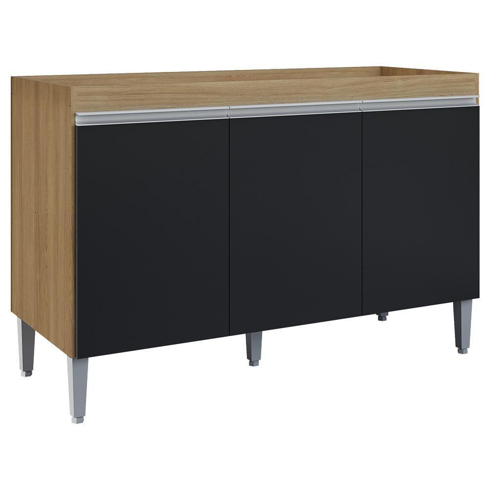 Balcao Para Pia Sem Tampo 120 Cm Manu Amendoa Preto Reajl Moveis Amendoa Preto - 1