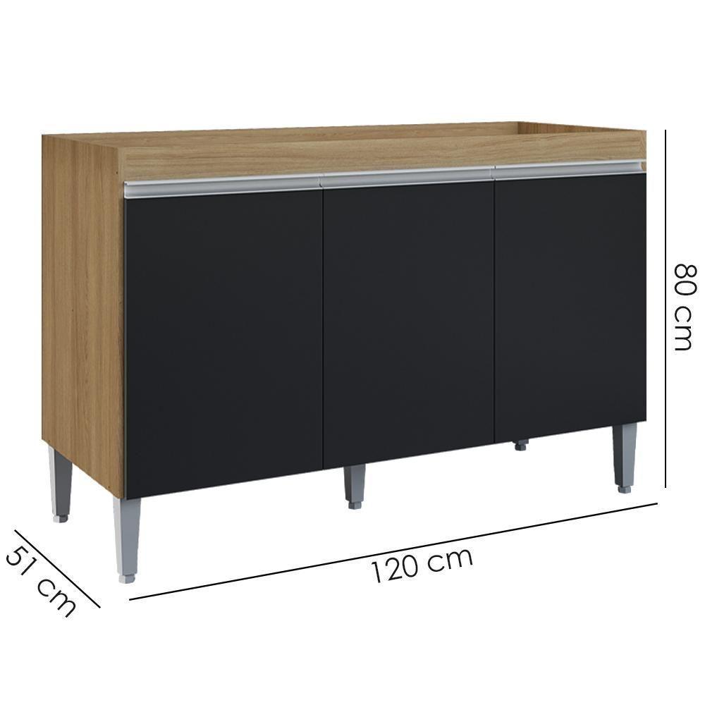 Balcao Para Pia Sem Tampo 120 Cm Manu Amendoa Preto Reajl Moveis Amendoa Preto - 3