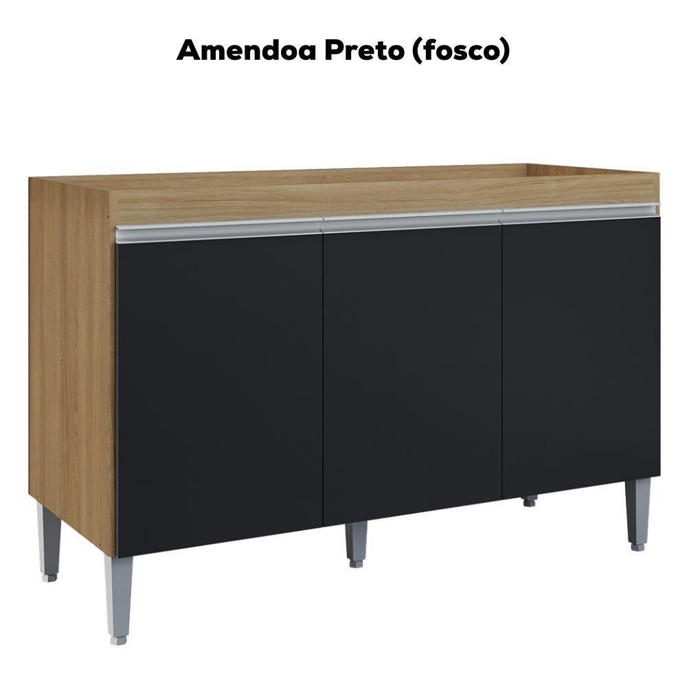 Balcao Para Pia Sem Tampo 120 Cm Manu Amendoa Preto Reajl Moveis Amendoa Preto - 4