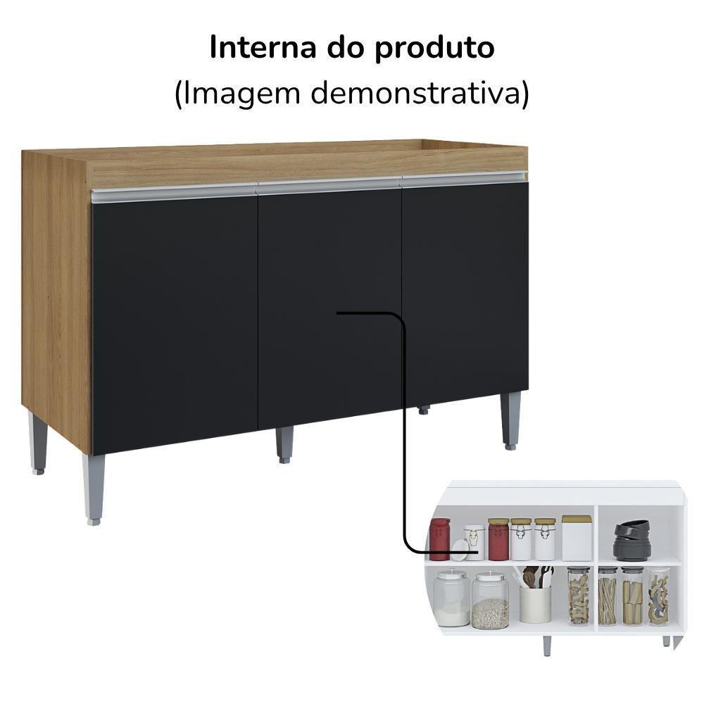 Balcao Para Pia Sem Tampo 120 Cm Manu Amendoa Preto Reajl Moveis Amendoa Preto - 5