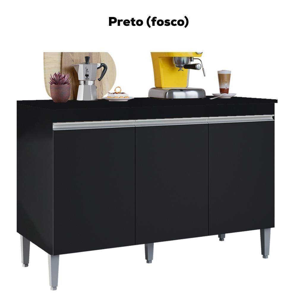 Balcao Com Tampo 3 Portas 120 Cm Manu Preto Reajl Moveis Preto - 4