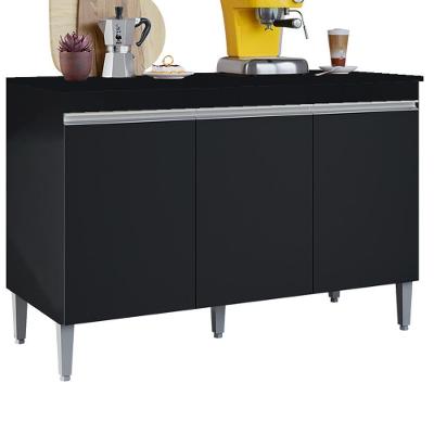 Balcao Com Tampo 3 Portas 120 Cm Manu Preto Reajl Moveis Preto