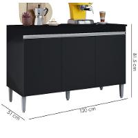 Balcao Com Tampo 3 Portas 120 Cm Manu Preto Reajl Moveis Preto - 3