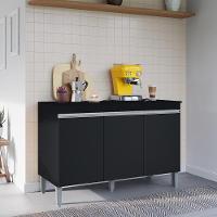 Balcao Com Tampo 3 Portas 120 Cm Manu Preto Reajl Moveis Preto - 7