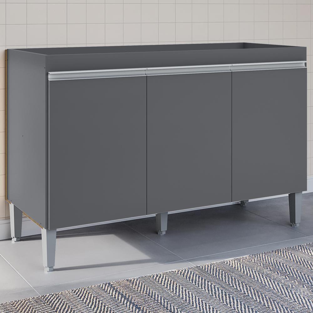 Balcao Para Pia Sem Tampo 120 Cm Manu Cinza Reajl Móveis Cinza - 2