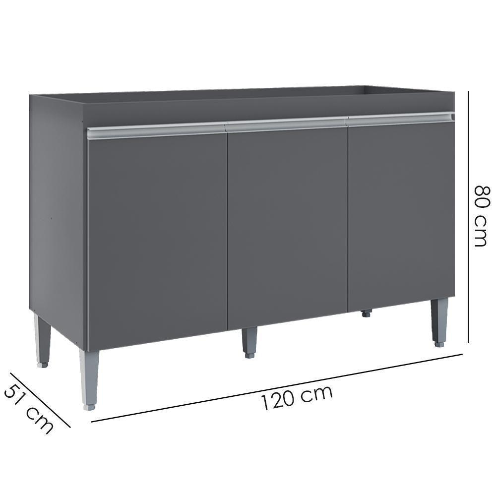 Balcao Para Pia Sem Tampo 120 Cm Manu Cinza Reajl Móveis Cinza - 3