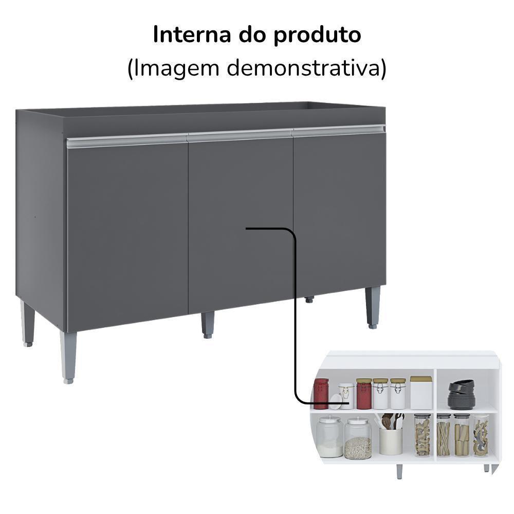 Balcao Para Pia Sem Tampo 120 Cm Manu Cinza Reajl Móveis Cinza - 5