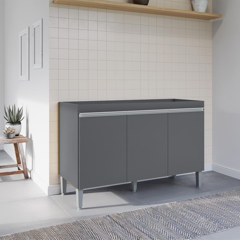 Balcao Para Pia Sem Tampo 120 Cm Manu Cinza Reajl Móveis Cinza - 8