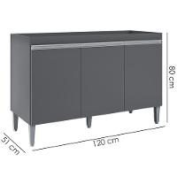 Balcao Para Pia Sem Tampo 120 Cm Manu Cinza Reajl Móveis Cinza - 3