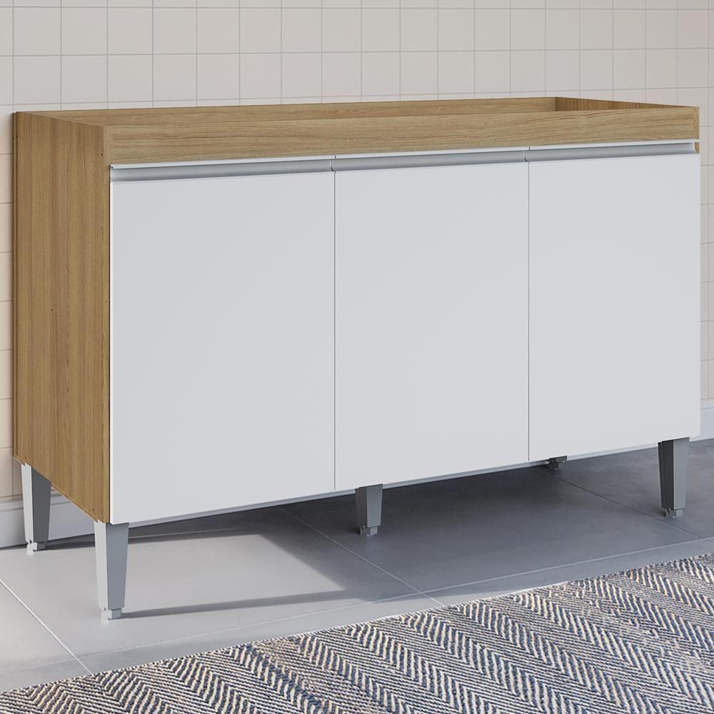 Balcao Para Pia Sem Tampo 120 Cm Manu Amendoa Branco Reajl Moveis Amendoa Branco - 2