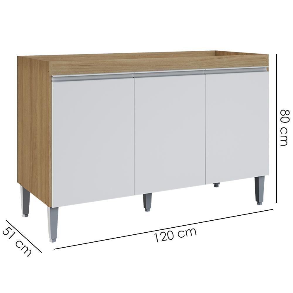 Balcao Para Pia Sem Tampo 120 Cm Manu Amendoa Branco Reajl Moveis Amendoa Branco - 3