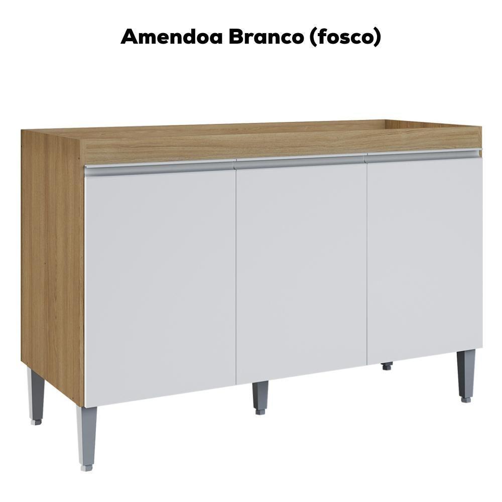 Balcao Para Pia Sem Tampo 120 Cm Manu Amendoa Branco Reajl Moveis Amendoa Branco - 4