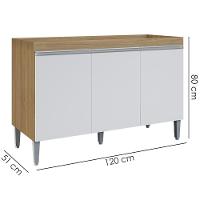 Balcao Para Pia Sem Tampo 120 Cm Manu Amendoa Branco Reajl Moveis Amendoa Branco - 3