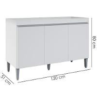 Balcao Para Pia Sem Tampo 120 Cm Manu Branco Reajl Moveis Branco - 3