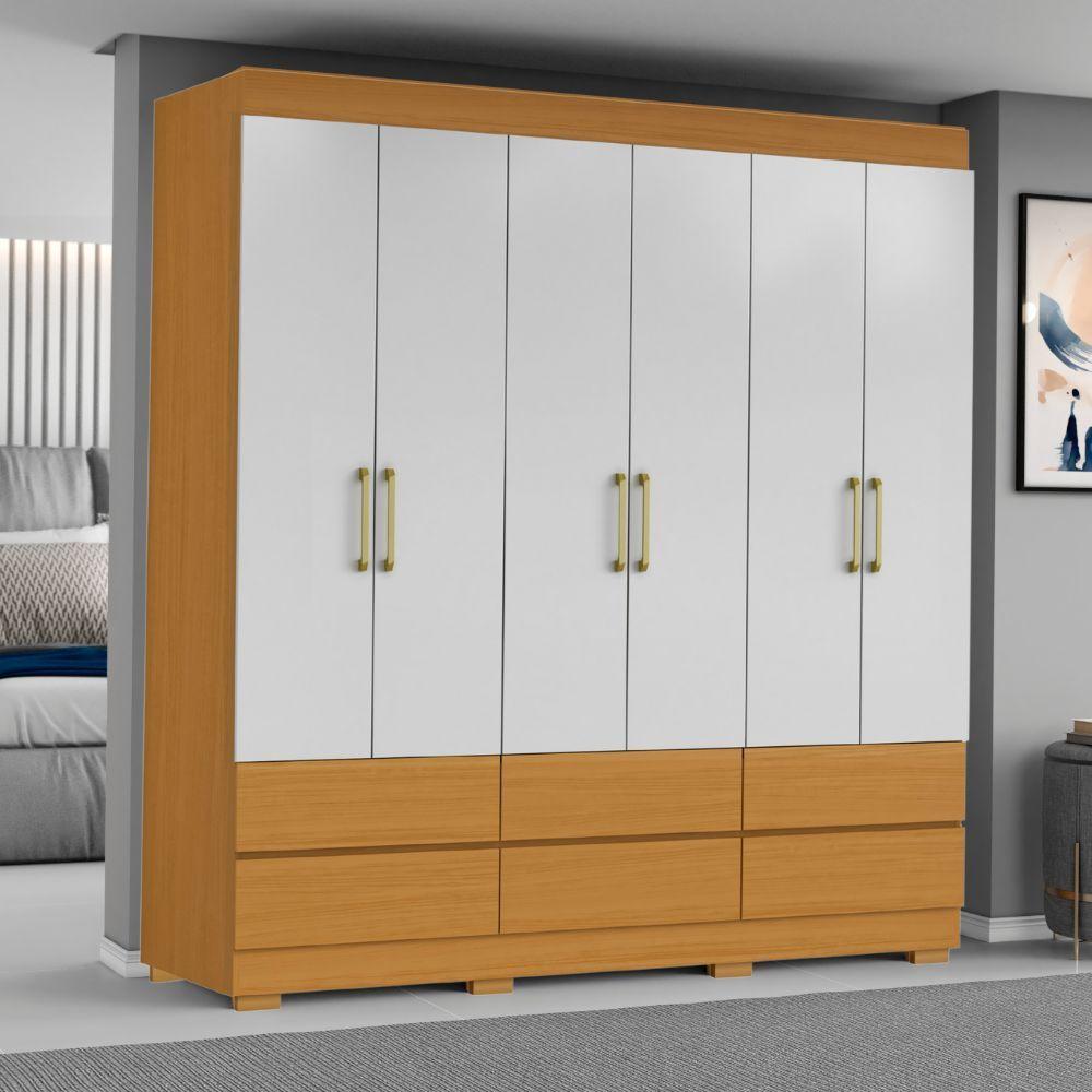 Guarda Roupas Casal Com 6 Portas 6 Gavetas Porto Madeirado/off White - 5